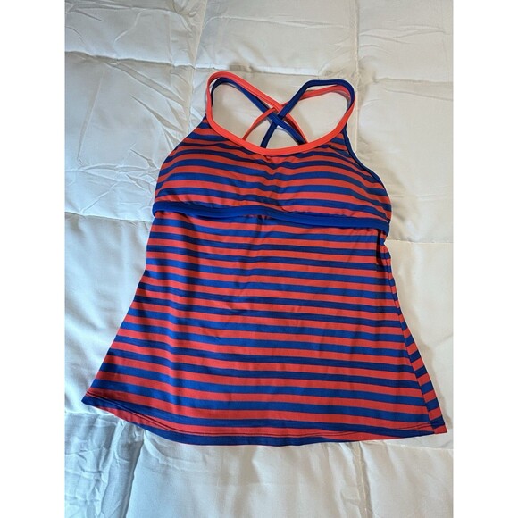 NIKE Swimwear Top Women's Tankini Top Blue/Pink Striped Size Medium - Picture 1 of 8